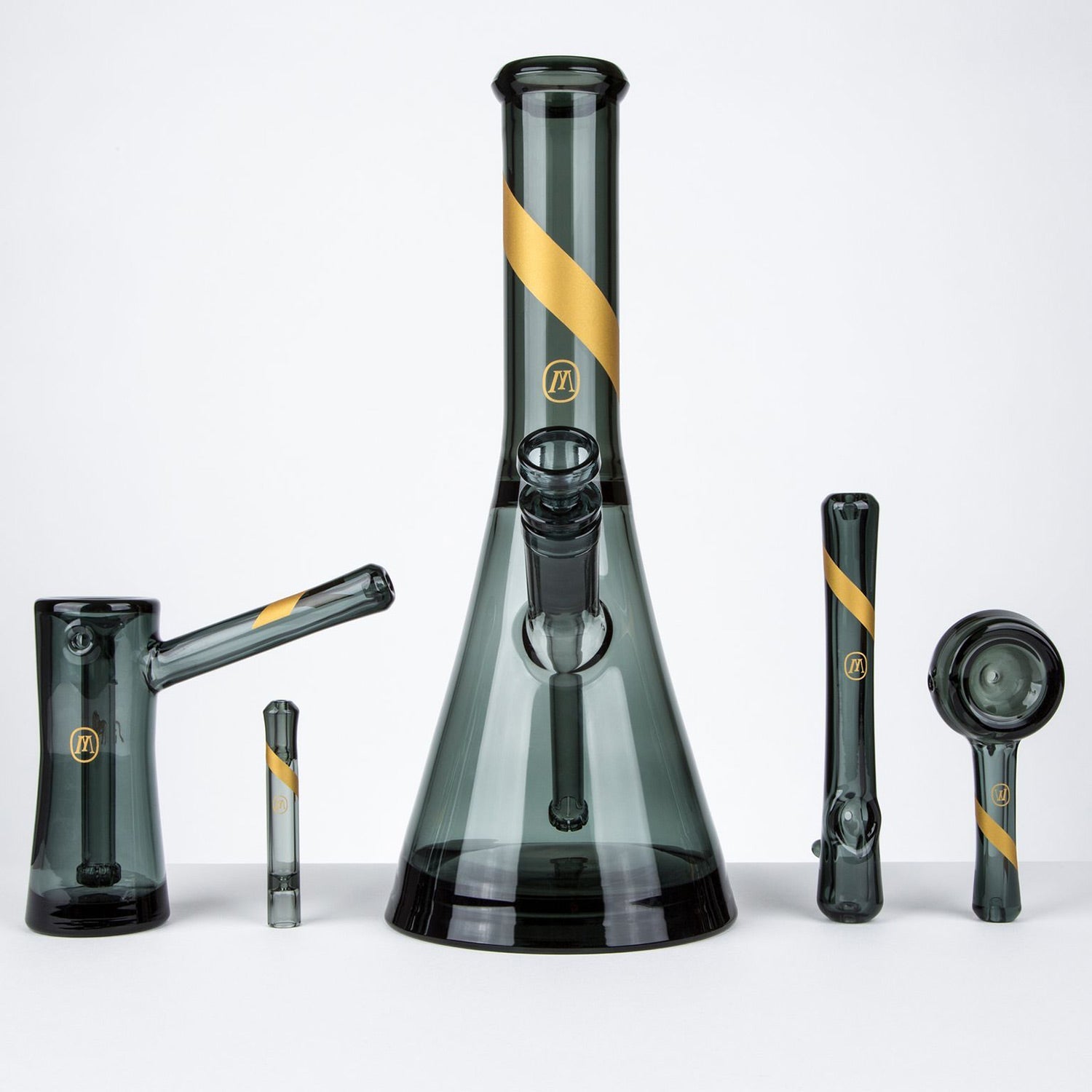 Marley Natural - Smoked Glass Water Pipe with Gold Stripe Decal